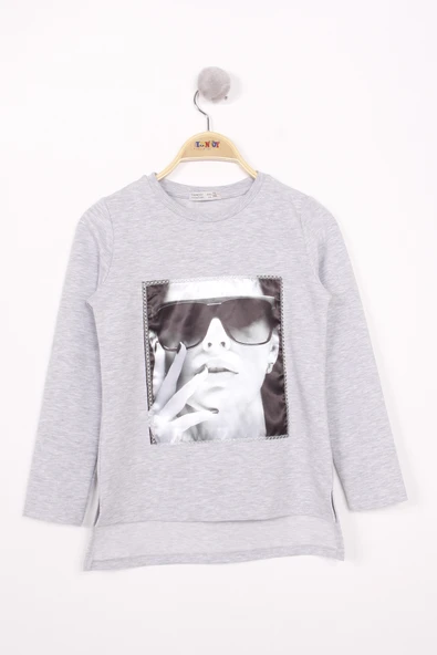 Toontoy Kız Çocuk Gözlüklü Kız Baskılı Sweatshirt ürün görseli 1