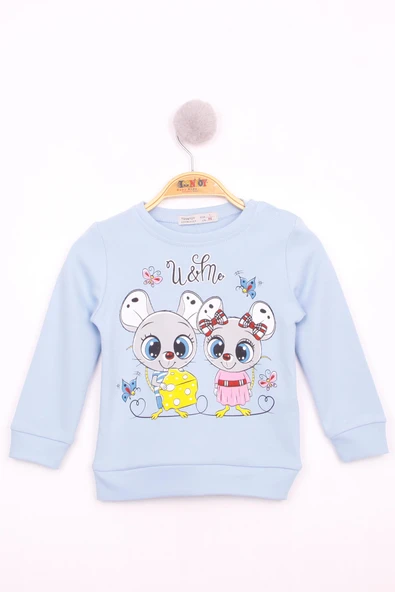 Toontoy Kız Çocuk Omuzdan Çıtçıtlı Fare Baskılı Sweatshirt ürün görseli 1