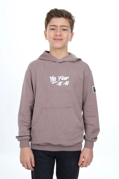 Toontoy Erkek Çocuk Relax Fit Kapüşonlu Cepli Hafif Düşük Omuz Baskılı Sweatshirt 24455 ürün görseli 1