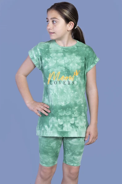 Toontoy Kız Çocuk 2'li Takım Baskılı Bisiklet Yaka T-Shirt & Basic Düz Crop Tayt ürün görseli 1