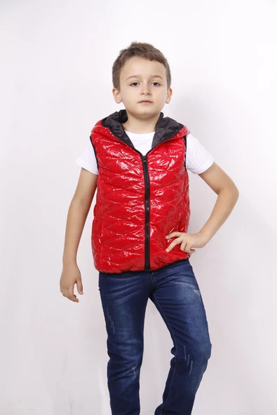 Toontoy Erkek Çocuk Su İtici Kapüşonlu Fermuarlı Cepli Parlak Şişme Yelek ürün görseli 1