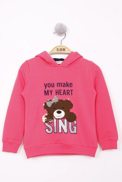 Toontoy Kız Çocuk Pullu Ayıcık Nakışlı Sweatshirt ürün görseli 1