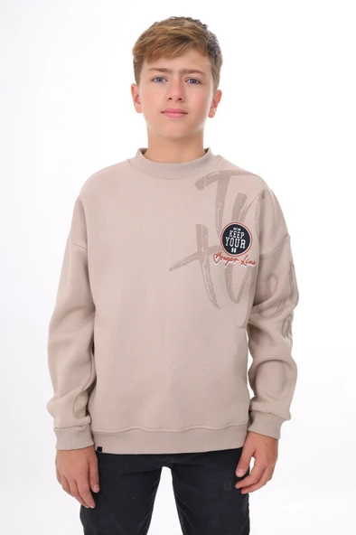 Toontoy Erkek Çocuk Oversize Bisiklet Yaka Düşük Omuz Baskılı Sweatshirt - 2 İplik ürün görseli 1