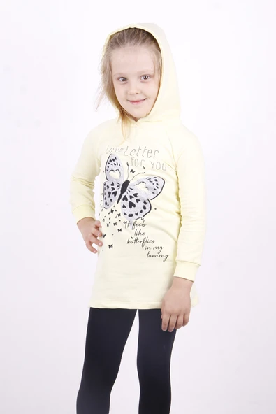 Toontoy Kız Çocuk Love You Kelebek Baskılı Elbise ürün görseli 1
