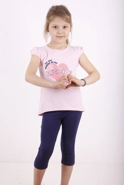 Toontoy Kız Bestie Baskılı Pul İşlemeli Taytlı Takım ürün görseli 1