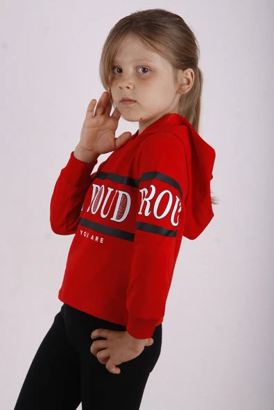Toontoy Kız Çocuk Regular Fit Kapüşonlu Baskılı Basic Sweatshirt - 2 İplik - Resim 6