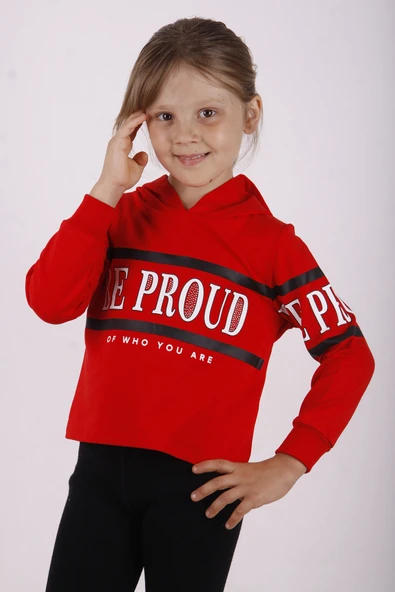 Toontoy Kız Çocuk Regular Fit Kapüşonlu Baskılı Basic Sweatshirt - 2 İplik - Resim 5