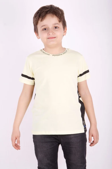Toontoy Erkek Çocuk Yaka ve Arkası Baskı Detaylı Tişört ürün görseli 1