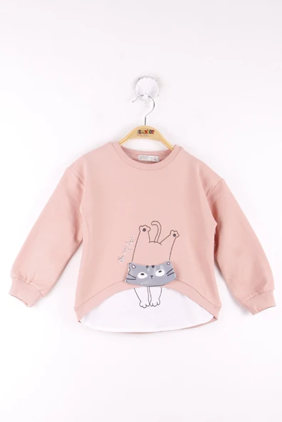 Toontoy Kız Çocuk Kedi Baskılı Sweatshirt ürün görseli 1