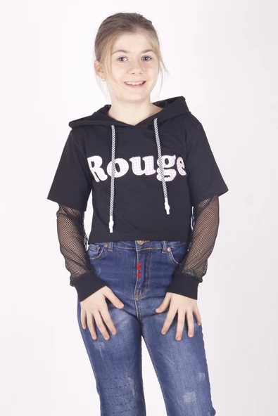 Toontoy Kız Çocuk Rouge Baskılı Kapşonlu Sweatshirt ürün görseli 1