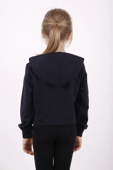 Toontoy Kız Çocuk Relax Fit Kapüşonlu Baskılı Crop Sweatshirt -  2 İplik ürün görseli 1