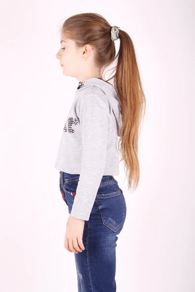 Toontoy Kız Çocuk Taş İşlemeli Kapşonlu Sweatshirt ürün görseli 1