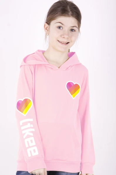 Toontoy Kız Çocuk Like Kalp Baskılı Kanguru Cepli Sweatshirt ürün görseli 1