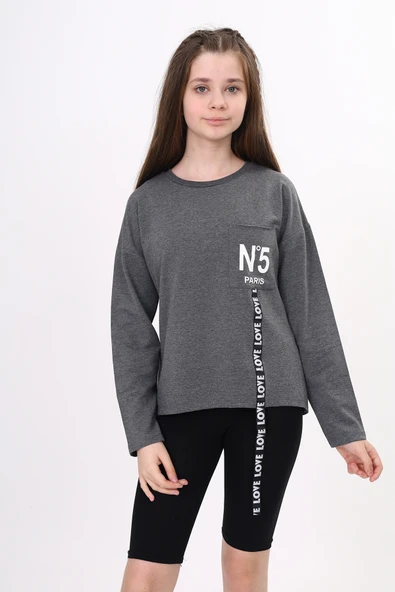 Toontoy Kız Çocuk Cep Üstü Baskılı Sweatshirt ürün görseli 1