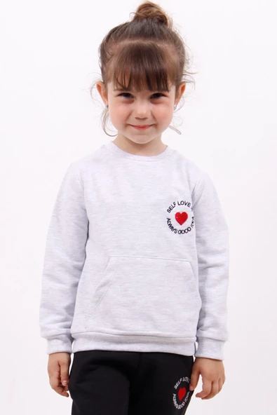 Toontoy Kız Çocuk Göğsü Kalp Nakışlı Sweatshirt ürün görseli 1