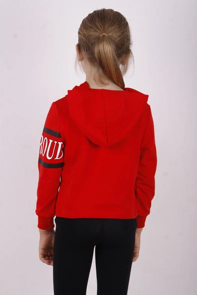 Toontoy Kız Çocuk Regular Fit Kapüşonlu Baskılı Basic Sweatshirt - 2 İplik - Resim 7