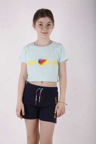 Toontoy Kız Çocuk Likee Baskılı Cebi Şortlu Takım ürün görseli 1