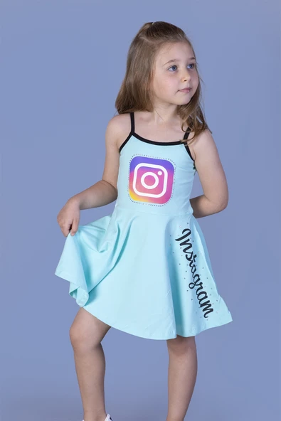 Toontoy Kız Çocuk Instagram Baskılı Elbise ürün görseli 1