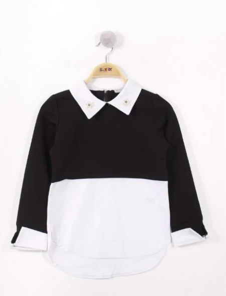 Toontoy Kız Çocuk Gömlek Detaylı Yakası İncili Okul Sweatshirt ürün görseli 1