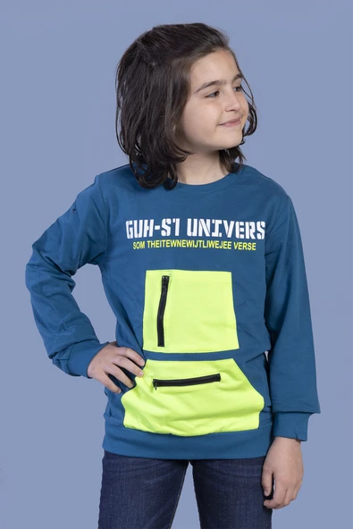 Toontoy Erkek Çocuk Baskılı Neon Cepli Sweatshirt ürün görseli 1