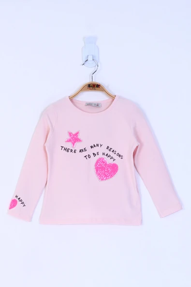 Toontoy Kız Çocuk Relax Fit Bisiklet Yaka Baskılı Pul İşlemeli Sweatshirt - Penye ürün görseli 1