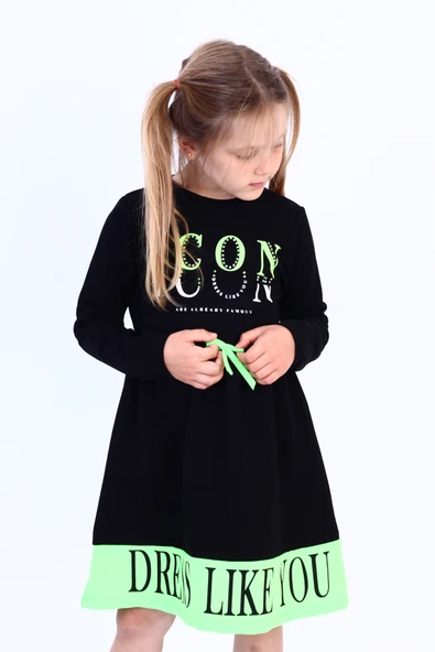 Toontoy Kız Çocuk Icon Baskılı Elbise ürün görseli 1