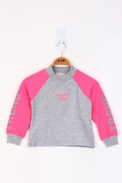 Toontoy Kız Çocuk Relax Fit Dik Yaka Reglan Kol Baskılı Sweatshirt - Renk Bloklu & ürün görseli 1