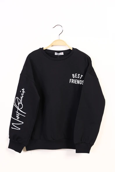 Toontoy Kız Çocuk Relax Fit Bisiklet Yaka Baskılı Sweatshirt - 2 İplik ürün görseli 1