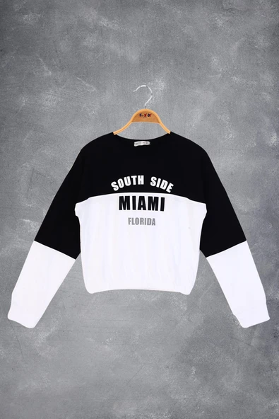 Toontoy Kız Çocuk Relax Fit Bisiklet Yaka Düşük Omuz Baskılı Renk Bloklu Sweatshirt - 2 İplik ürün görseli 1