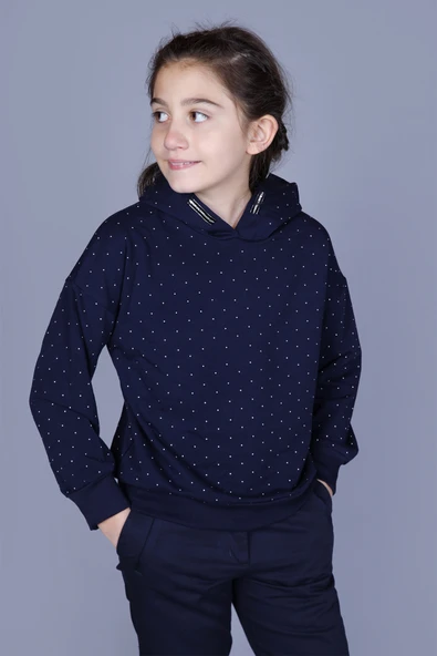 Toontoy Kız Çocuk Relax Fit Kapüşonlu Taş İşlemeli Sweatshirt -  2 İplik ürün görseli 1