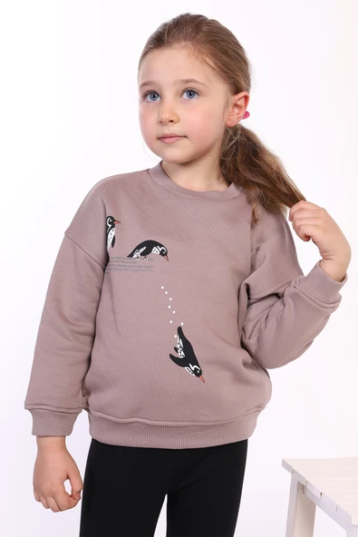 Toontoy Kız Çocuk Penguen Baskılı Sweatshirt ürün görseli 1