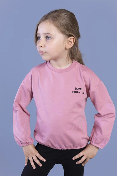 Toontoy Kız Çocuk Nakışlı Büzgü Detaylı Sweatshirt ürün görseli 1