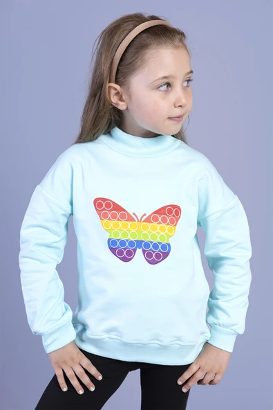 Toontoy Kız Çocuk Relax Fit Yarım Balıkçı Yaka Baskılı Sweatshirt -  2 İplik ürün görseli 1