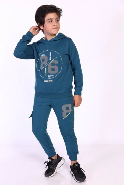 Toontoy Erkek Çocuk 2li Eşofman Takımı Kapüşonlu Uzun Kollu  Basıkılı Sweatshirt - Beli Paçası Lastikli Jogger Eşofman Altı 13797 ürün görseli 1