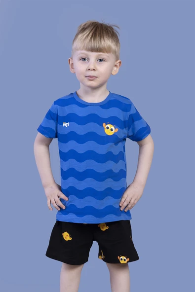 Toontoy Erkek Çocuk Dalga Desenli Şortlu Takım ürün görseli 1