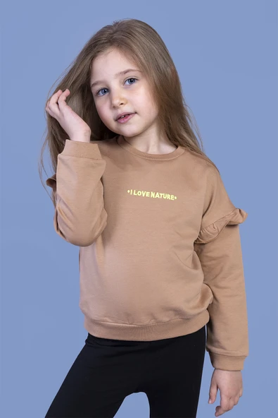 Toontoy Kız Çocuk Kolları Fırfır Detaylı Nakışlı Sweatshirt ürün görseli 1