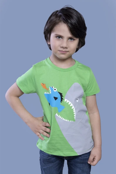 Toontoy Erkek Çocuk Köpek Balığı Baskılı Tişört ürün görseli 1