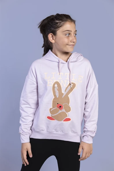 Toontoy Kız Çocuk Relax Fit Bisiklet Yaka Hafif Düşük Omuz Baskılı Sweatshirt -  2 İplik ürün görseli 1