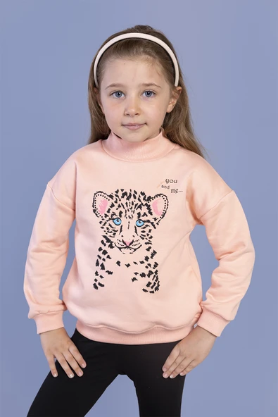Toontoy Kız Çocuk Baskılı Balıkçı Yaka Pamuklu Sweatshirt ürün görseli 1