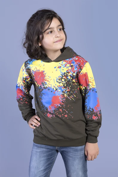 Toontoy Erkek Çocuk Kapüşonlu Renkli Püskürtme Baskılı Sweatshirt ürün görseli 1