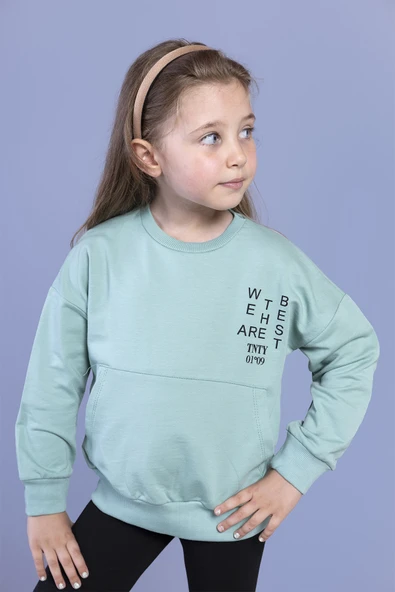 Toontoy Kız Çocuk Kanguru Cepli Göğsü Yazı Baskılı Sweatshirt ürün görseli 1