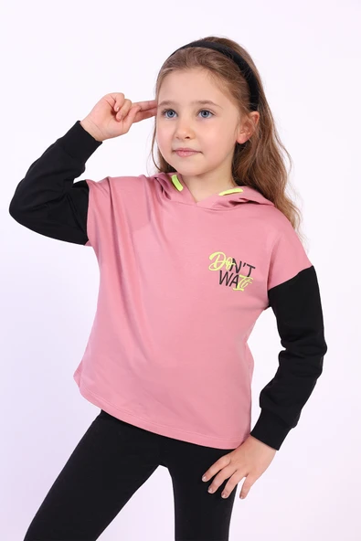 Toontoy Kız Çocuk Kapüşonlu Blok Renkli Sweatshirt ürün görseli 1