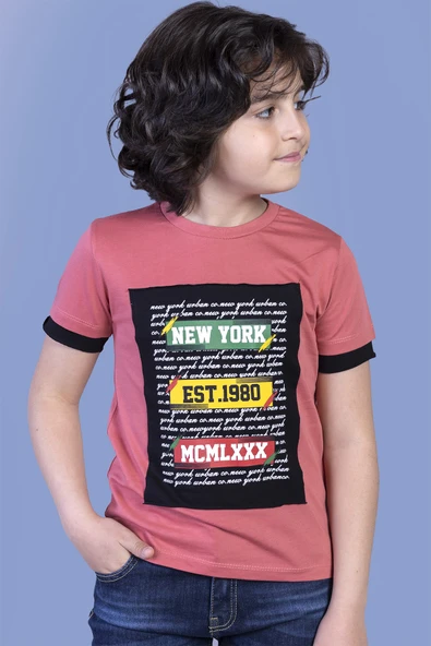 Toontoy Erkek Çocuk Kolları Garni Detaylı Yazı Baskılı Tişört ürün görseli 1