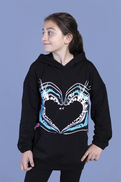 Toontoy Kız Çocuk Kapüşonlu Kanguru Cepli Baskılı Sweatshirt ürün görseli 1