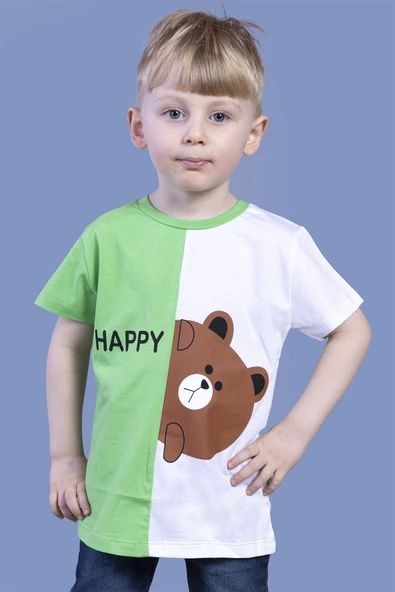 Toontoy Erkek Çocuk İki Renkli Ayıcık Baskılı Tişört ürün görseli 1
