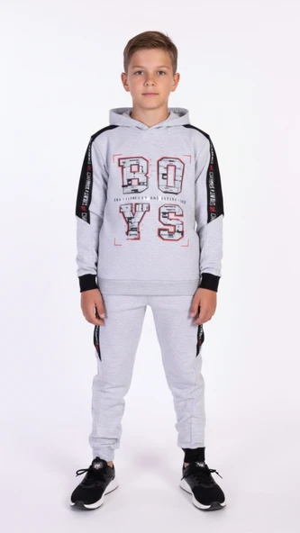 Toontoy Erkek Çocuk 2li Eşofman Takımı Kapüşonlu Baskılı  Sweatshirt - Beli Paçası Lastikli Eşofman Altı 13796 ürün görseli 1