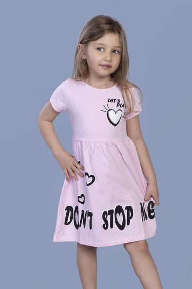Toontoy Kız Çocuk Kalp Baskılı Taş İşlemeli Elbise ürün görseli 1