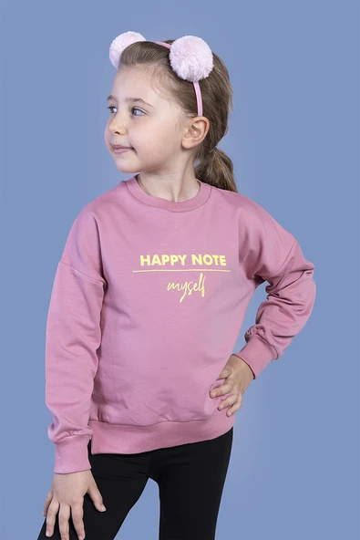 Toontoy Kız Çocuk Relax Fit Bisiklet Yaka Düşük Omuz Baskılı Sweatshirt - 2 İplik ürün görseli 1