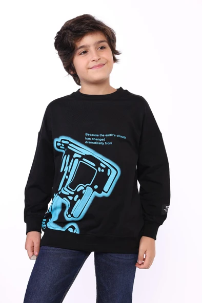 Toontoy Erkek Çocuk Relax Fit Bisiklet Yaka Düşük Omuz Baskılı Sweatshirt - 2 İplik ürün görseli 1