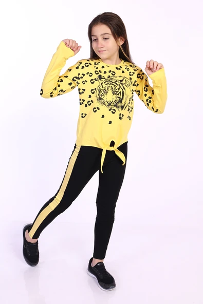 Toontoy Kız Çocuk Leopar Baskılı Taytlı Takım ürün görseli 1